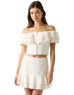 Sade Ruffle Off Shoulder Top in White