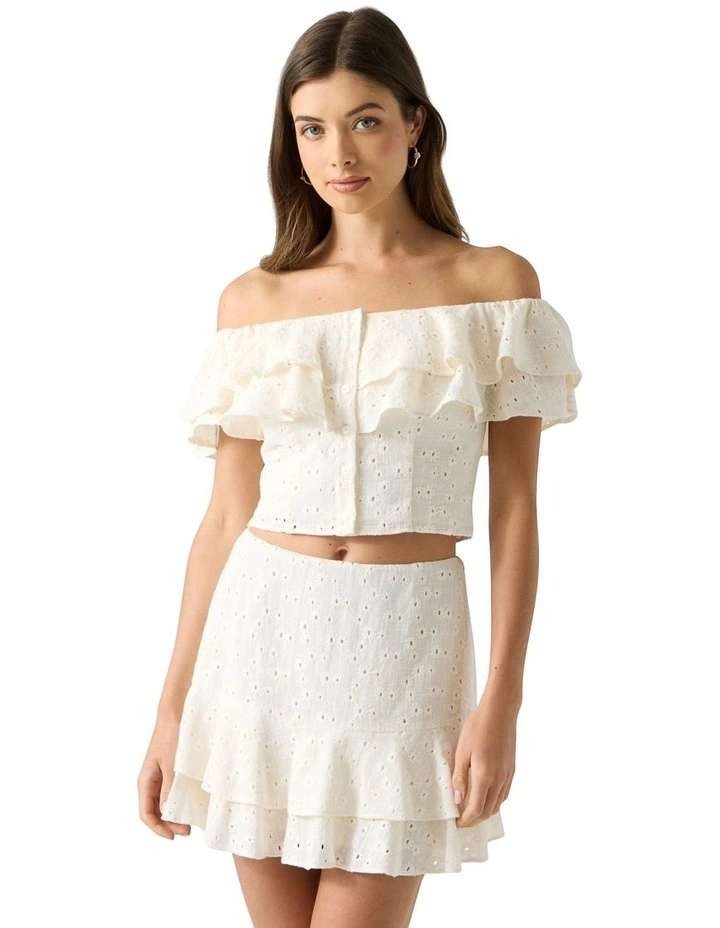 Sade Ruffle Off Shoulder Top in White image 1
