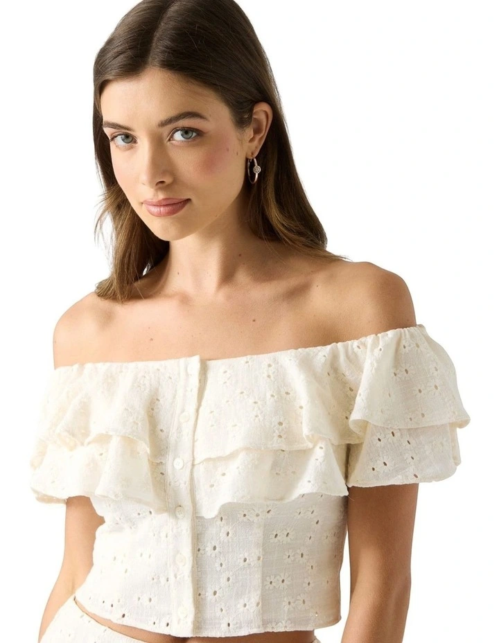 Sade Ruffle Off Shoulder Top in White image 4