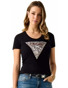 Short Sleeve Black Zebra Triangle Tee in Black