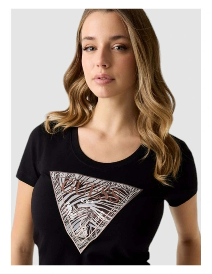 Short Sleeve Black Zebra Triangle Tee in Black image 3