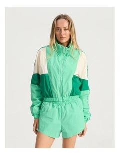 Cropped Windbreaker Hoodie in Green Multi