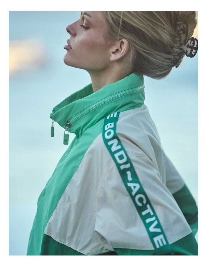 Cropped Windbreaker Hoodie in Green Multi image 2