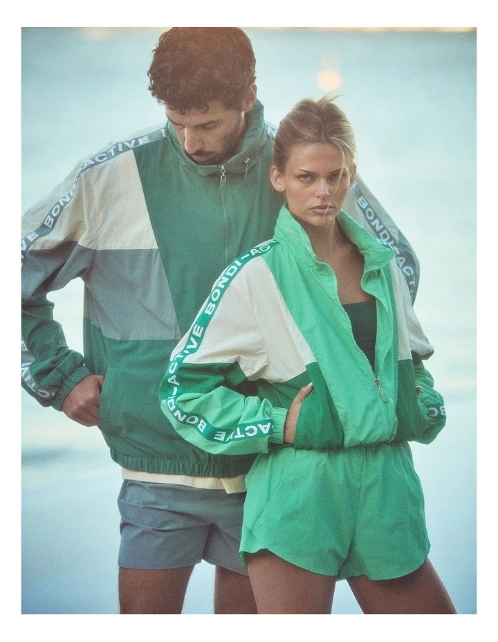 Cropped Windbreaker Hoodie in Green Multi image 3