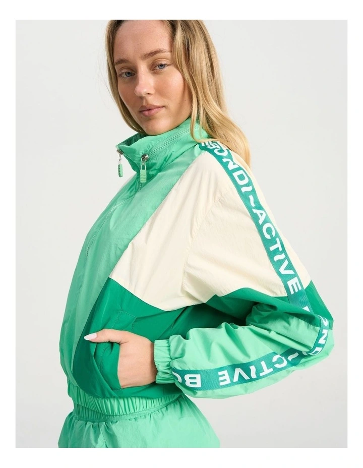 Cropped Windbreaker Hoodie in Green Multi image 4
