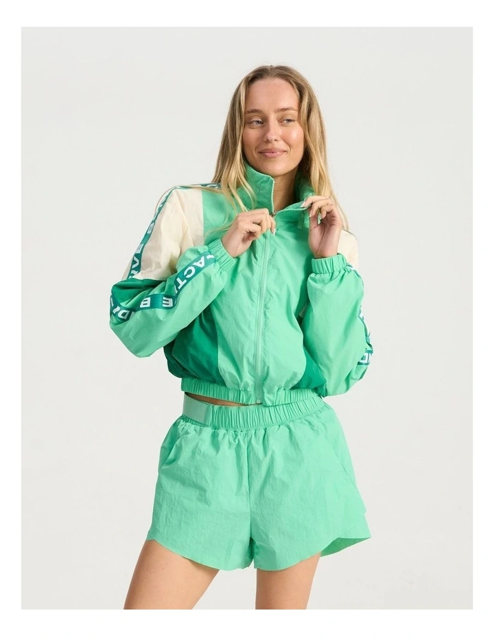 Cropped Windbreaker Hoodie in Green Multi image 5