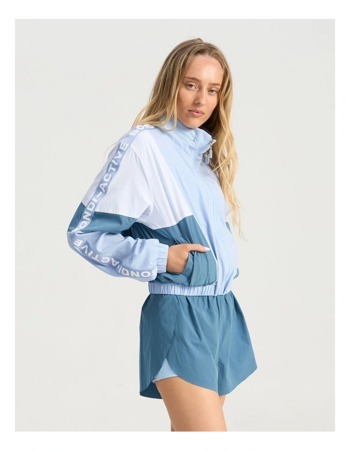 Cropped Windbreaker Hoodie in Blue Multi image 1