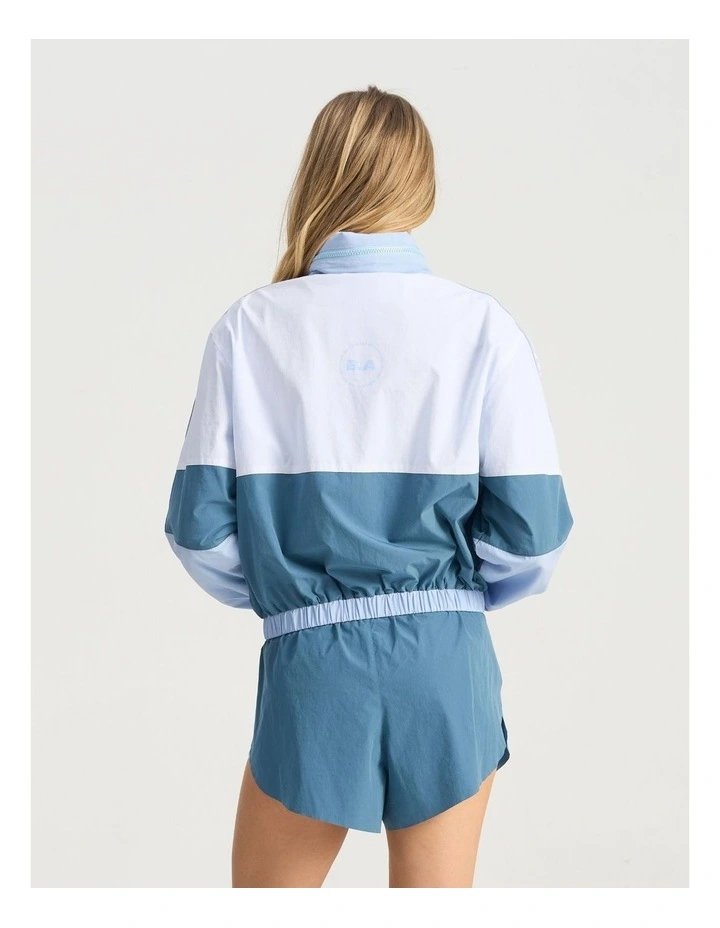 Cropped Windbreaker Hoodie in Blue Multi image 4