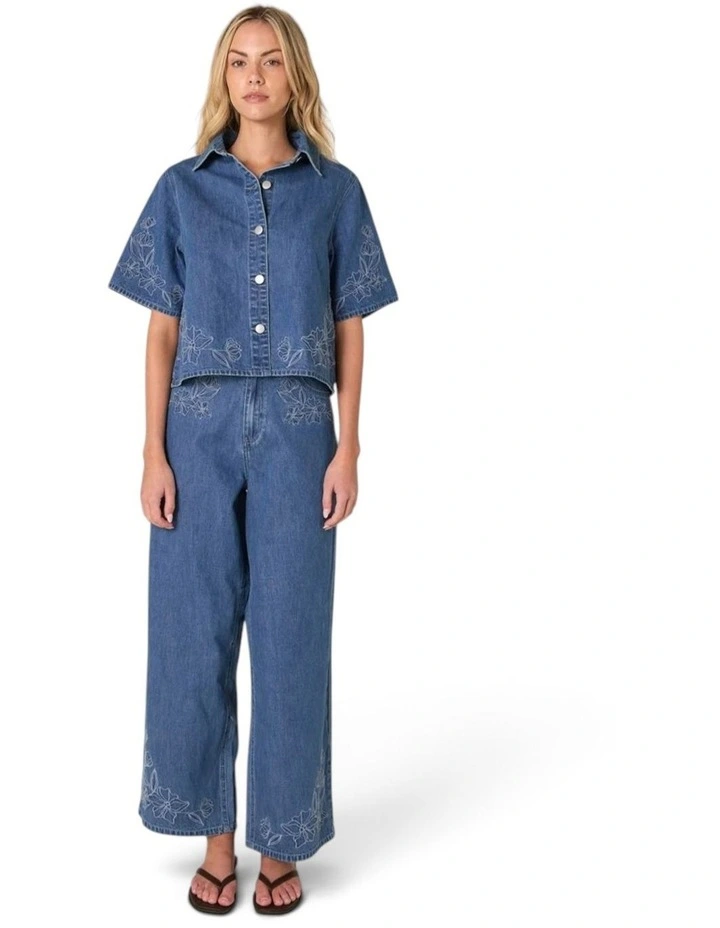 Sloane Embroidered Denim Shirt in Mid Blue image 4