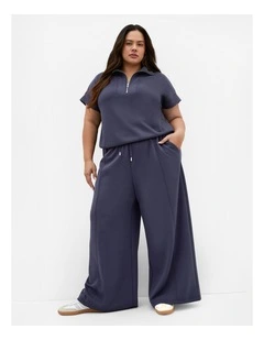 Kay Zip Short Sleeve Sweat Top in Navy