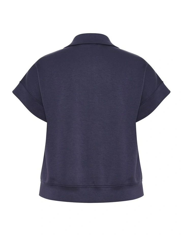 Kay Zip Short Sleeve Sweat Top in Navy image 4