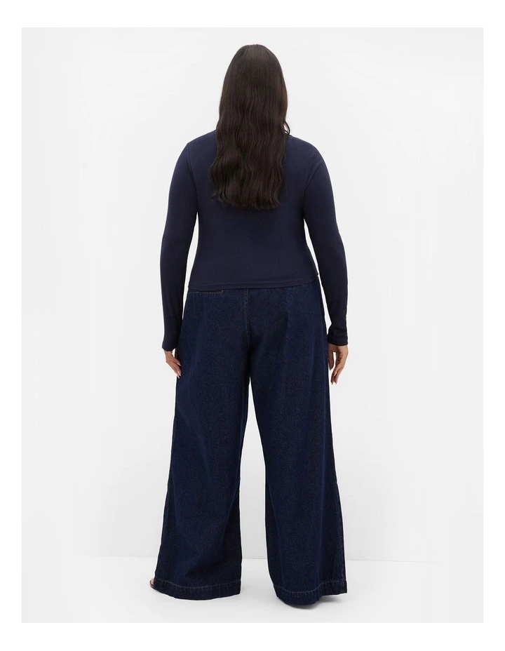 Cassia Button Through Rib Top in Navy image 2