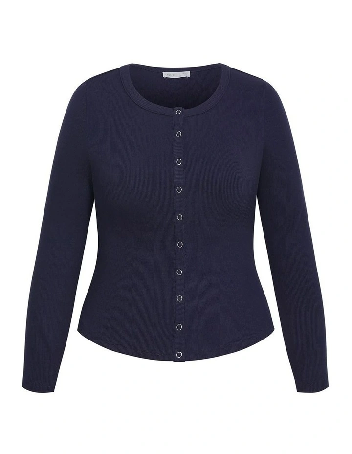 Cassia Button Through Rib Top in Navy image 3