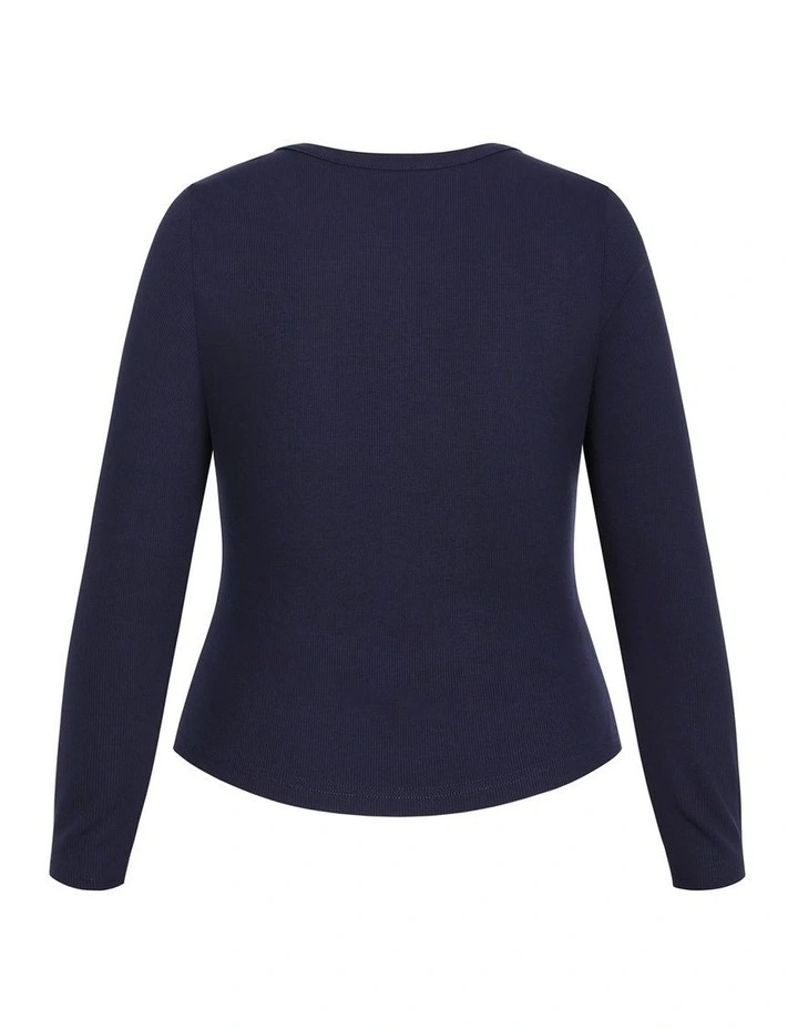 Cassia Button Through Rib Top in Navy image 4