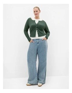 Lily Button Through Rib Top in Forest