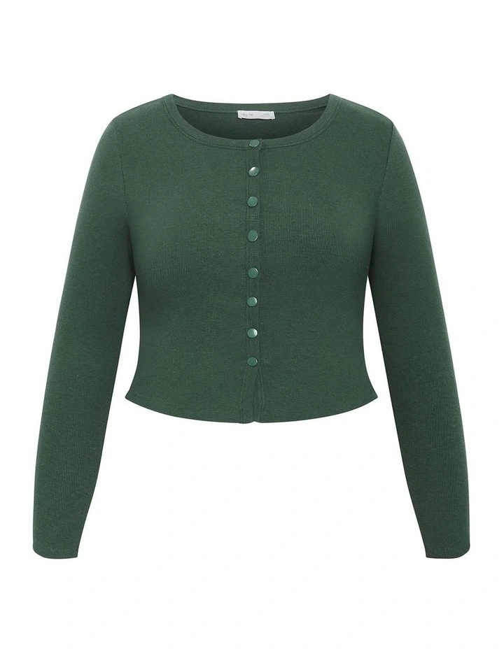Lily Button Through Rib Top in Forest image 3
