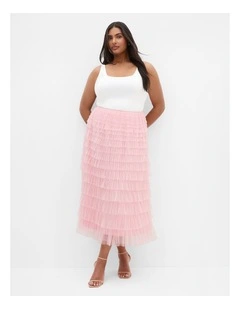 Averi Tulle Midi Skirt in Rose Quartz