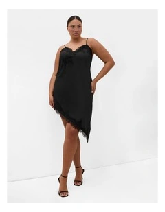 Lace Trim Asymmetrical Hem Tunic in Black