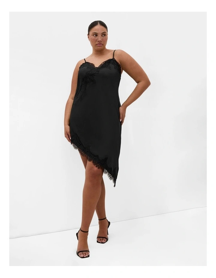 Lace Trim Asymmetrical Hem Tunic in Black image 1