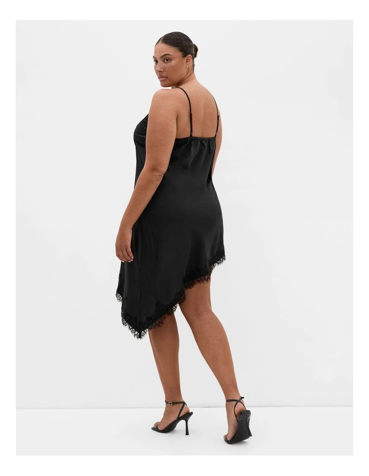 Lace Trim Asymmetrical Hem Tunic in Black image 2