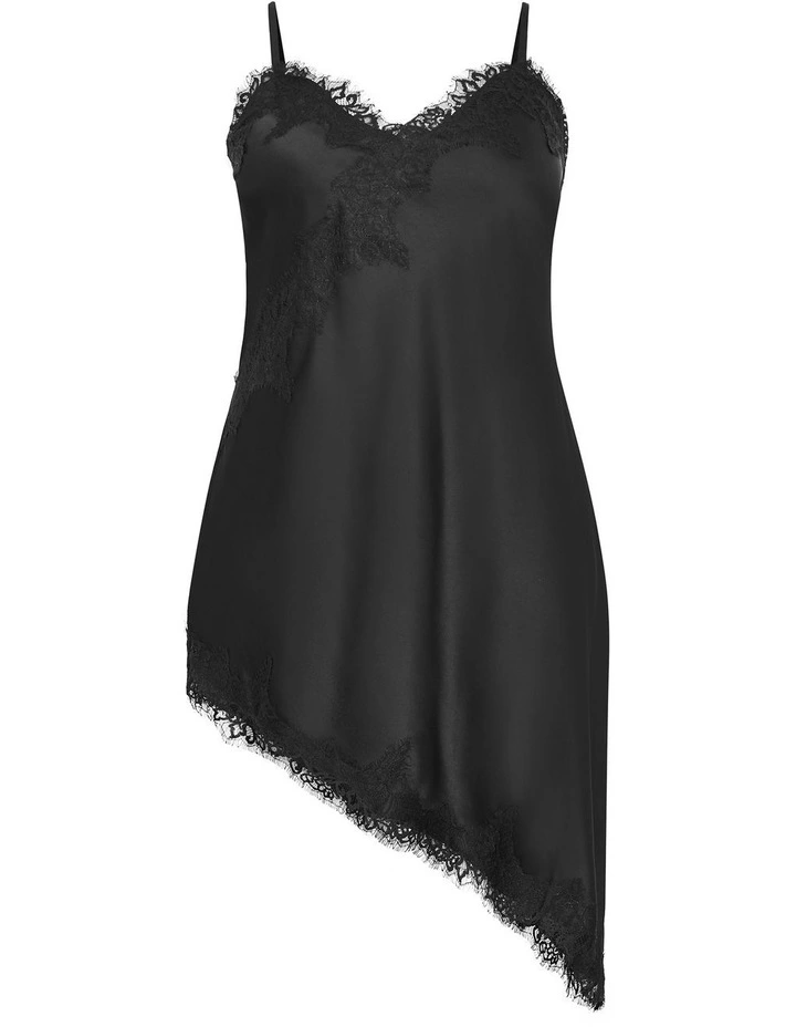 Lace Trim Asymmetrical Hem Tunic in Black image 3