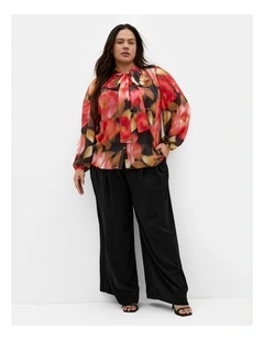 Celine Print Neck Tie Top in Deep Scarlet