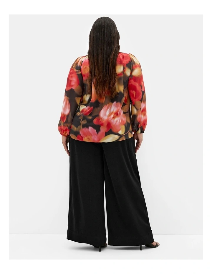 Celine Print Neck Tie Top in Deep Scarlet image 2
