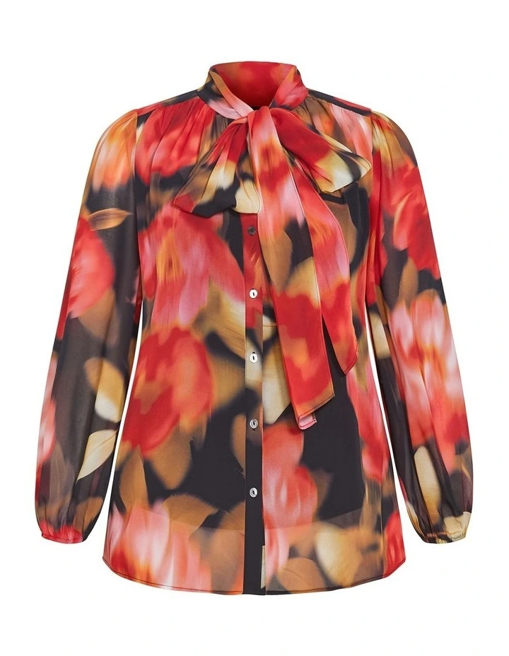 Celine Print Neck Tie Top in Deep Scarlet image 3