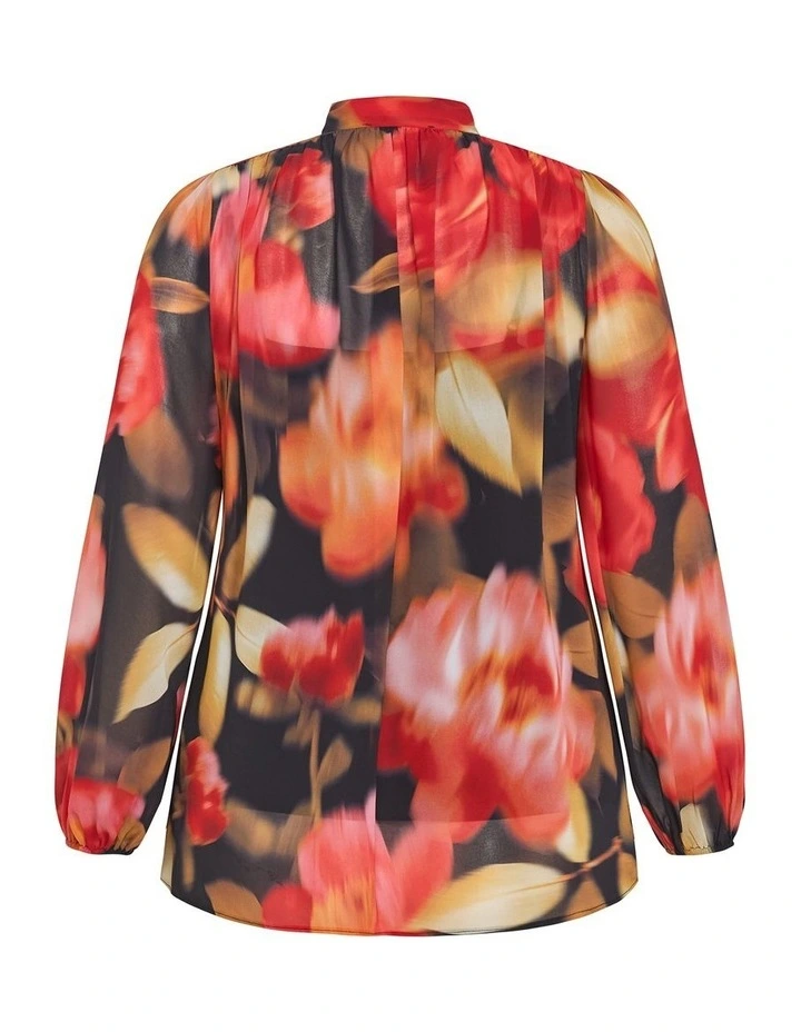 Celine Print Neck Tie Top in Deep Scarlet image 4