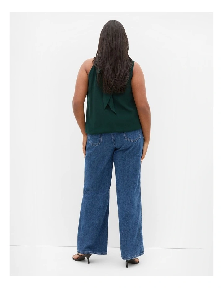 Jaylee Sleeveless Neck Tie Top in Forest image 2