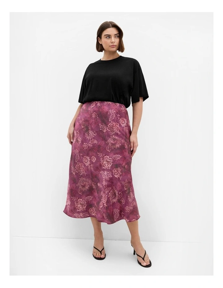 Miranda Lace Print Midi Skirt in Mulberry image 1