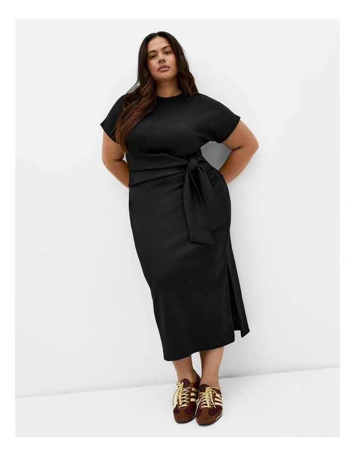 Mae Side Tie Midi Dress in Black image 1