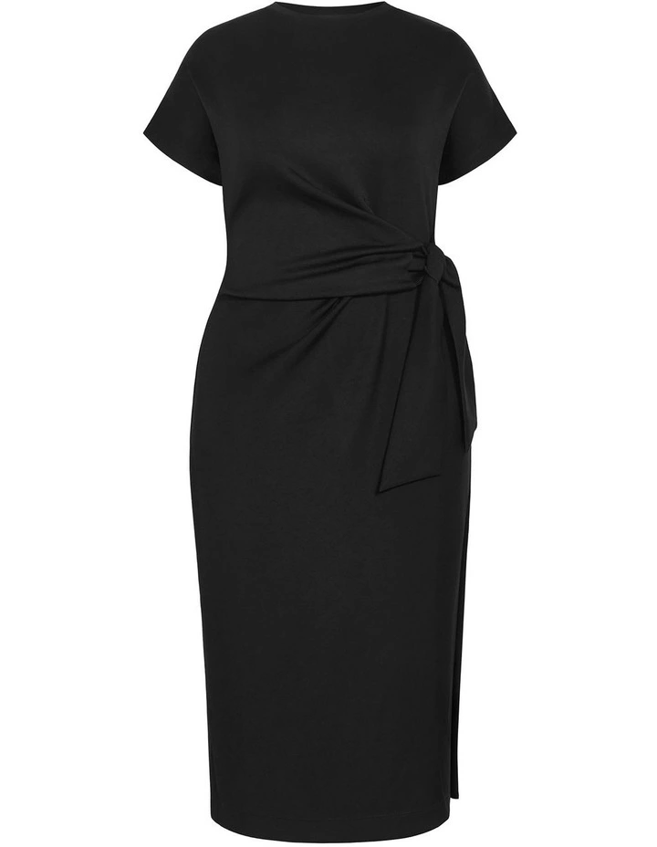 Mae Side Tie Midi Dress in Black image 3