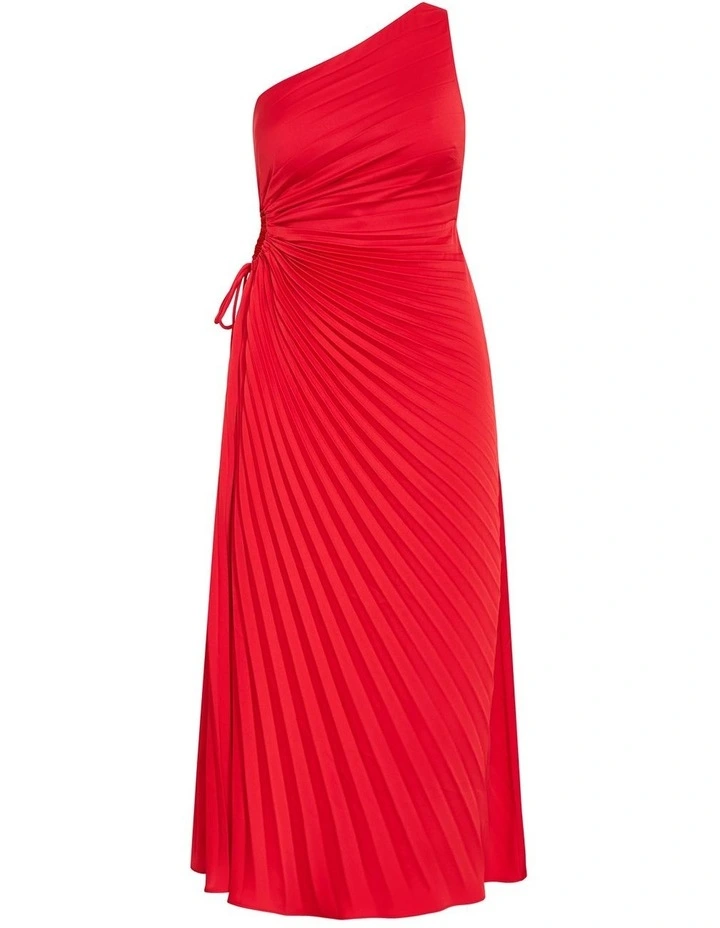 Aliza One Shoulder Pleat Maxi Dress in Red image 3
