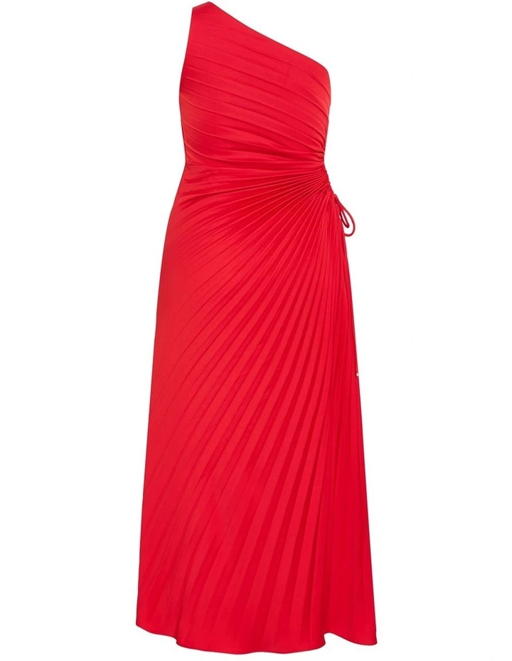 Aliza One Shoulder Pleat Maxi Dress in Red image 4