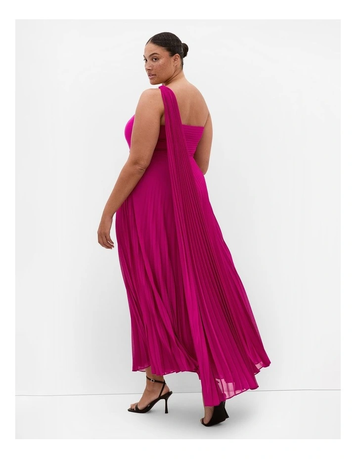 Eloura One Shoulder Pleat Maxi Dress in Framboise image 2