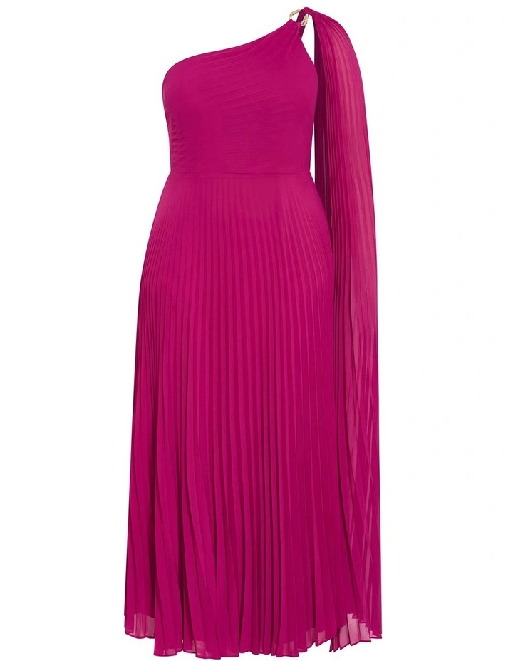 Eloura One Shoulder Pleat Maxi Dress in Framboise image 3