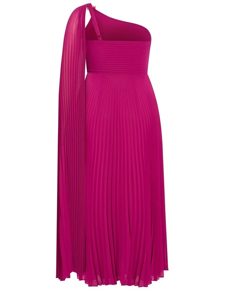 Eloura One Shoulder Pleat Maxi Dress in Framboise image 4