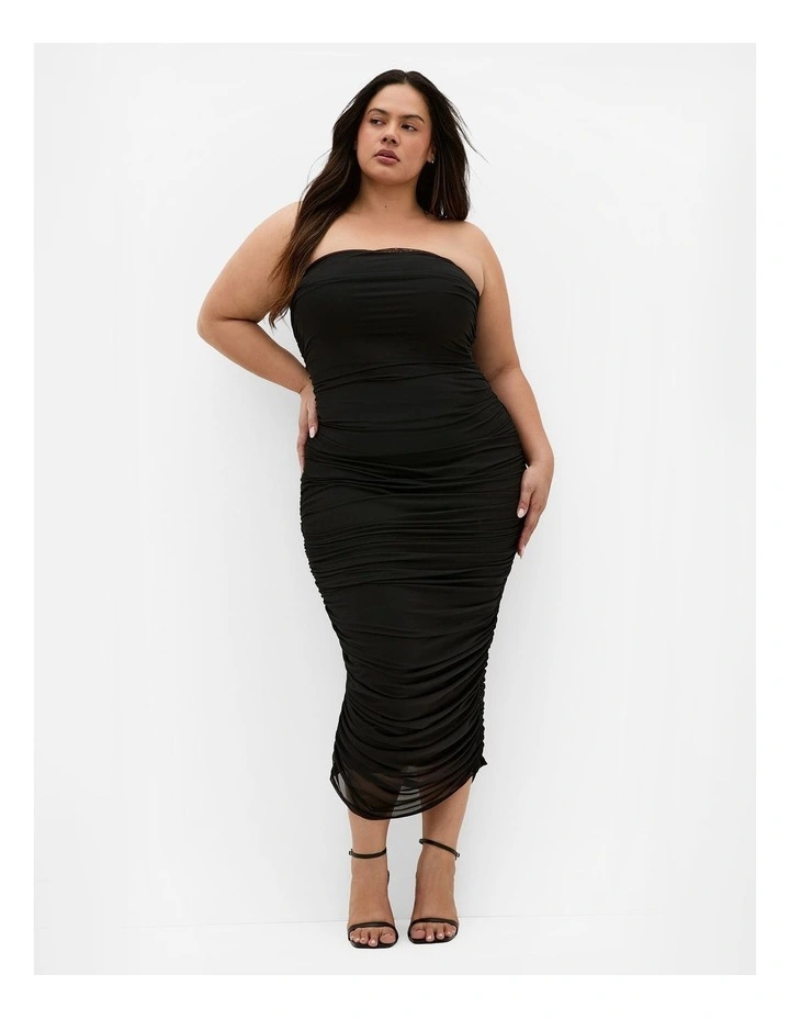 Halo Strapless Ruched Dress in Black image 1