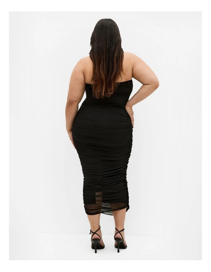 Halo Strapless Ruched Dress in Black image 2
