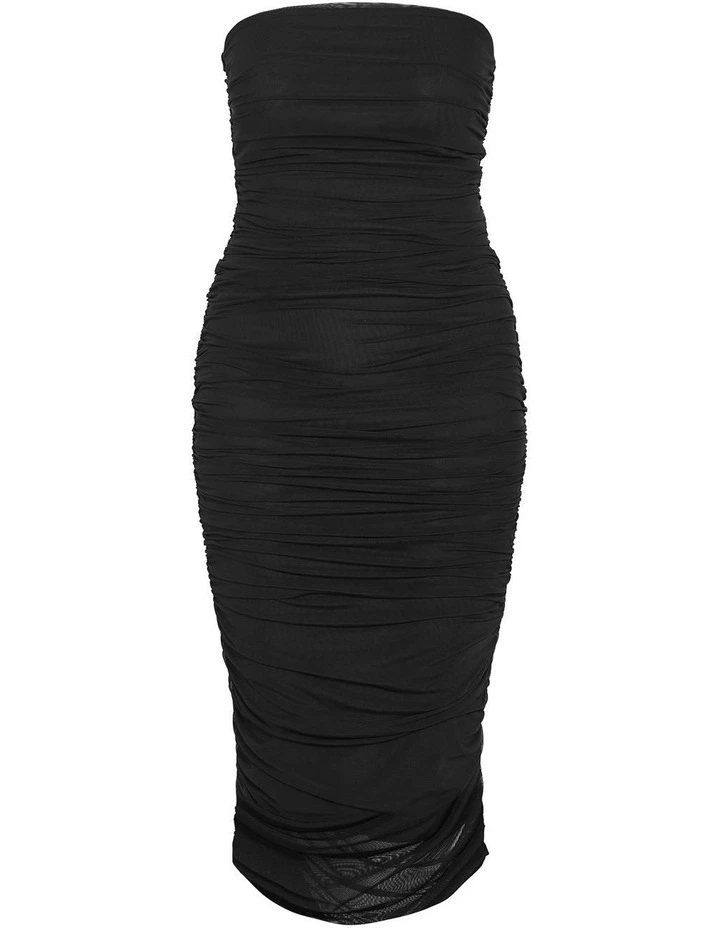 Halo Strapless Ruched Dress in Black image 3