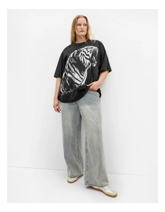 Liv Born Wild Oversized Cotton Tee in Black