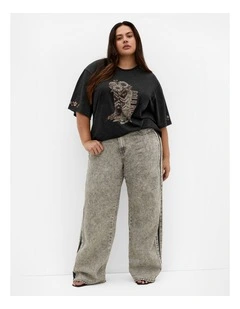 Rodeo Oversized Cotton Tee in Black Acid Wash