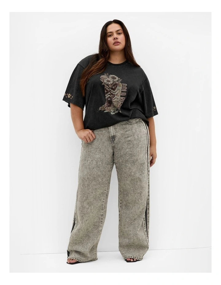 Rodeo Oversized Cotton Tee in Black Acid Wash image 1