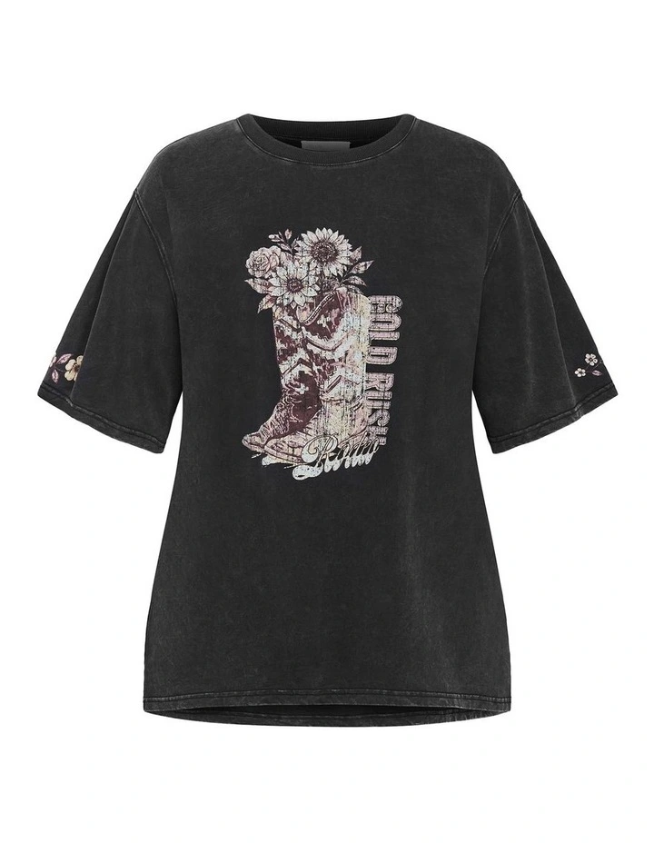 Rodeo Oversized Cotton Tee in Black Acid Wash image 3