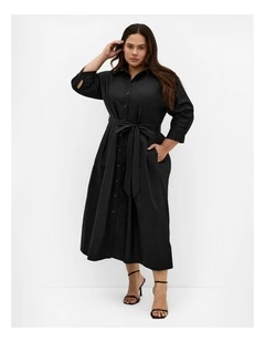 Angel Cotton Shirt Dress in Black