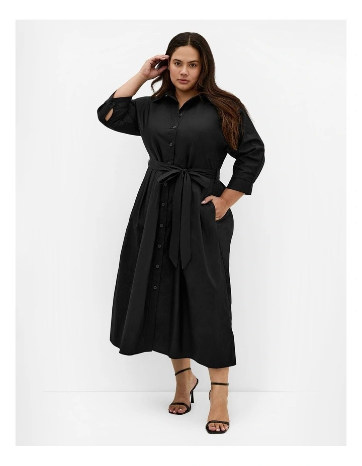 Angel Cotton Shirt Dress in Black image 1