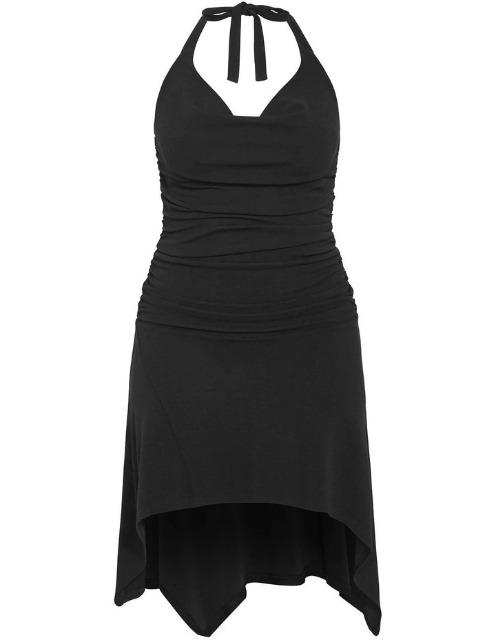 Amber Halter Asymmetrical Hem Dress in Black image 3
