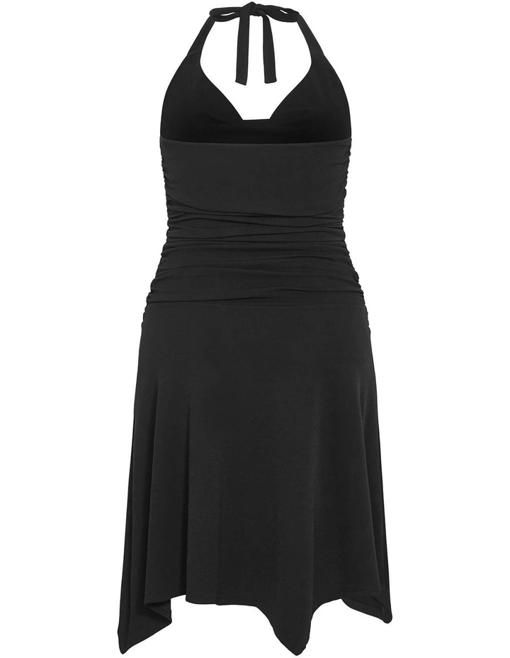 Amber Halter Asymmetrical Hem Dress in Black image 4
