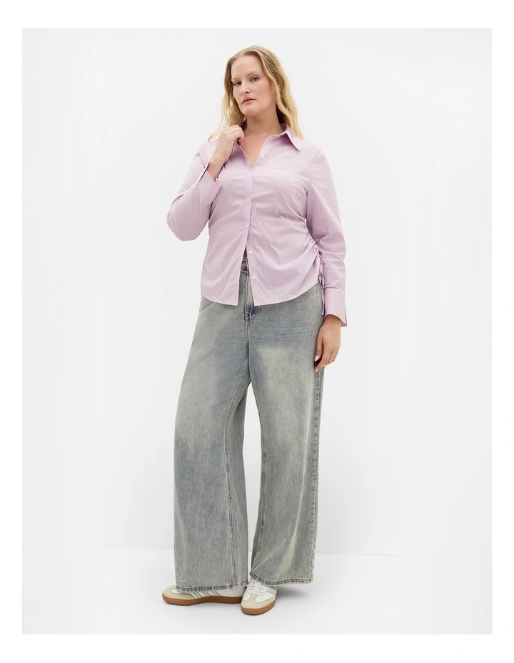 Tayla Side Cinched Stripe Shirt in Blush Pink image 1